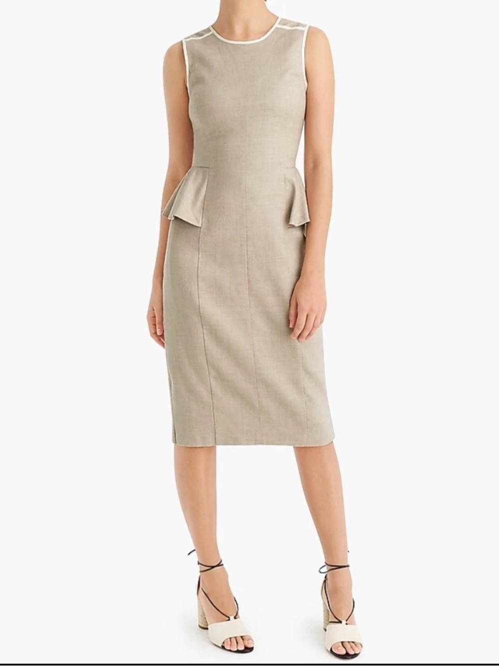 J. CREW 365 Linen Blend Tan Sleeveless Peplum Midi Sheath Dress Size 0